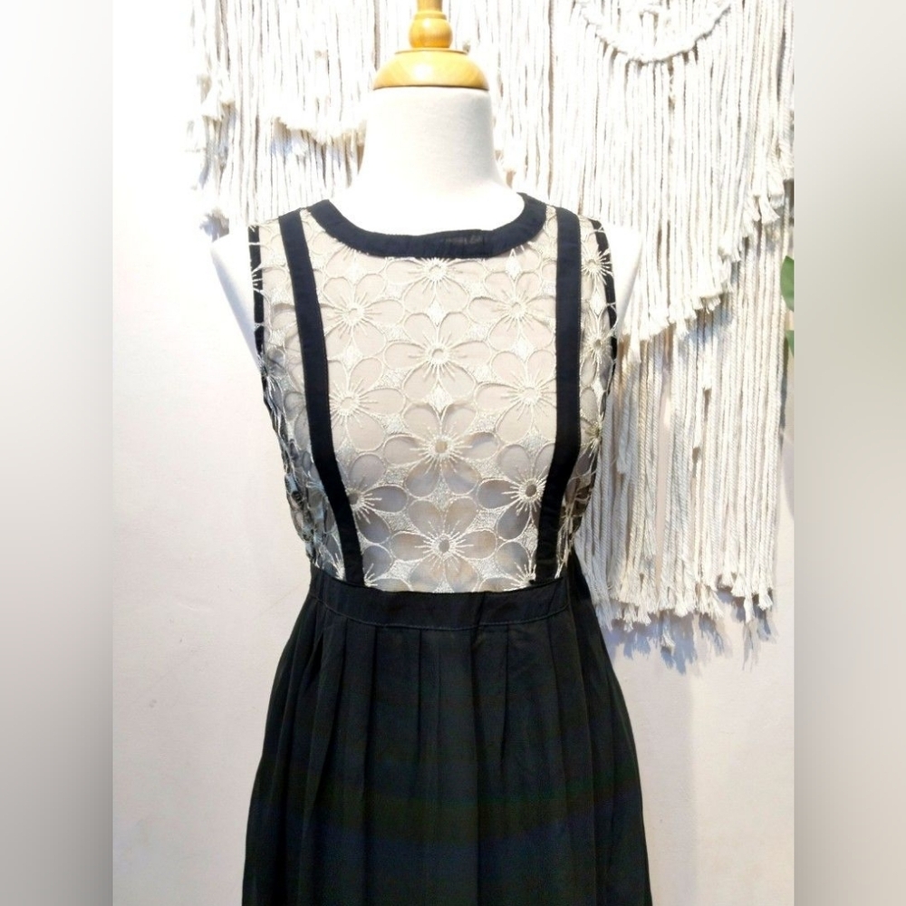 Gorgeous black midi dress slightly sheer top gold accents  NWT